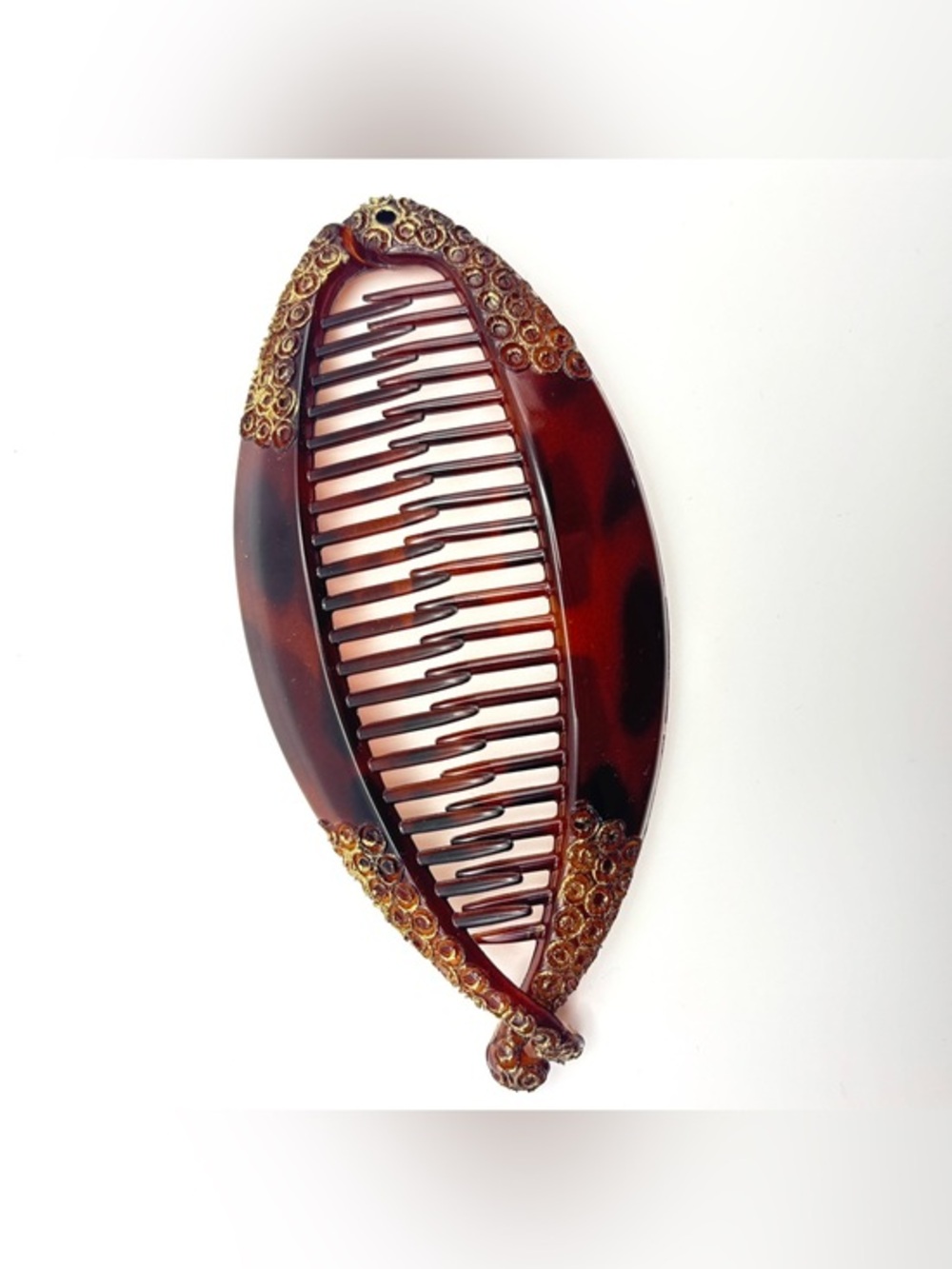 Vintage Mauritius Faux Tortoise Shell Brown Banana Clincher Hair Clip Barrette‎